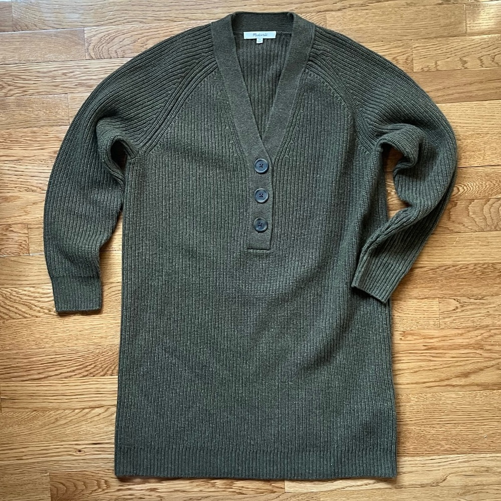 NWOT Madewell Henley button knit sweater dress merino wool size XS